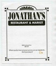 Jonathan&#39;s Restaurant &amp; Market Menu Homberg Drive Knoxville Tennessee 19... - £13.98 GBP