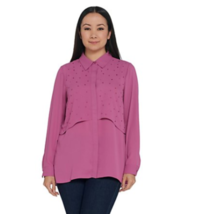 Joan Rivers Double Layer Blouse with Crystal Detail Vintage Blush, Small A343507 - $14.06