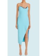 DAVID KOMA Metal Tube Chest Detail Midi Dress - Soft Blue/Silver RETAIL:... - $246.02