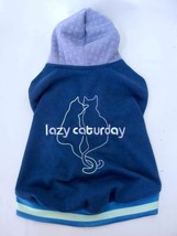 Cat Hoodie Sweatshirt Sweater &quot;Lazy Caturday&quot; L XL Embroidered Blue Green - £7.23 GBP