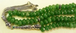 WORRY BEADS TESBIH GENUINE EMERALD &amp; STERLING 66 GLOWING FACETED CUT COL... - £370.79 GBP