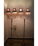 Rare Pretty Two-Arm Gilt Metal Tyndale Floor Lamp With Hand Embroidered ... - €517,55 EUR