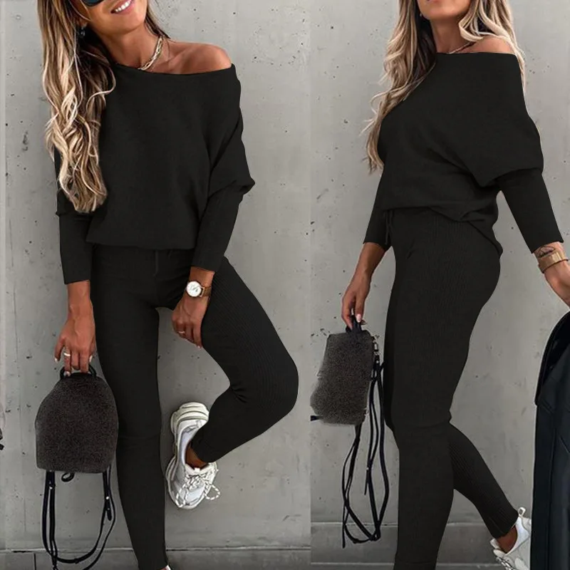 Fashion Trauit 2 Piece Set Autumn Winter Pullover Top Long Pants  Suit Female Sw - £133.93 GBP