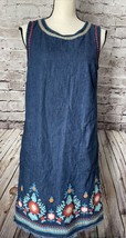 J Jill Denim Dress Embroidered Sleeveless Women’s XS Casual Boho - $324.69 MXN