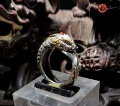 Aoyu dragon ring. Feng shui protection. 950 silver, copper, ruby, nan hong agate - £223.77 GBP