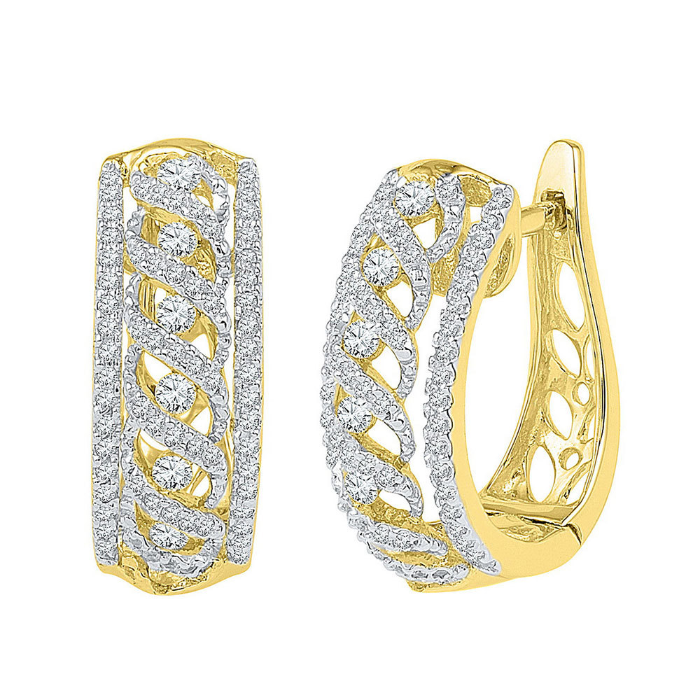 Primary image for 10k Yellow Gold Womens Round Diamond Crisscrossed Openwork Hoop Earrings 3/4