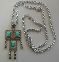 Vintage Signed Sarah Coventry Long Silver-tone Blue Stone Pendant Necklace - £15.10 GBP
