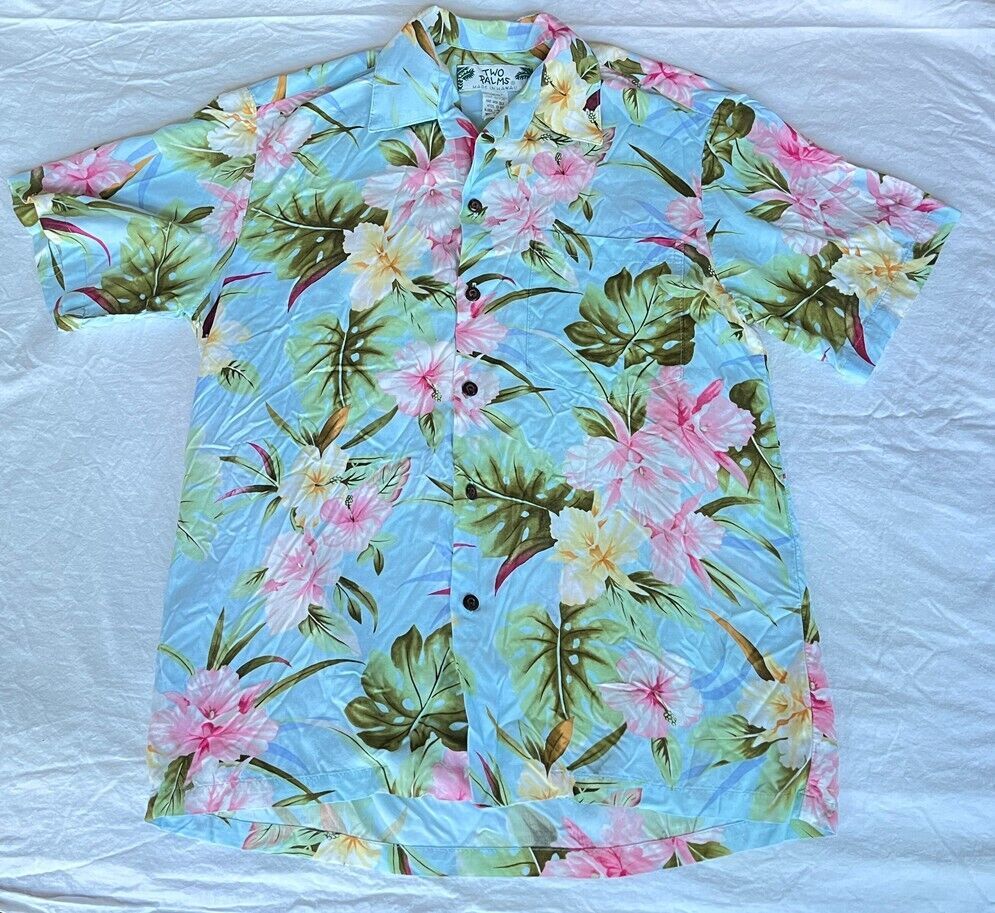 Womens Hawaiian Style Shirt - Two Palms - Hibiscus and Monstera Print - ... - $24.72