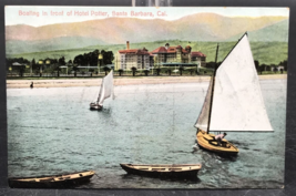 Vintage c1910 Boating in Front of Hotel Potter Santa Barbara Postcard California - £7.55 GBP