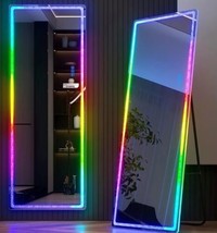 Full Body LED RGB Dimmable Free Standing Floor Wall Mirror w/ Crush Diamond Edge - £181.18 GBP