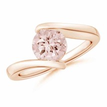 ANGARA Bar-Set Solitaire Round Morganite Bypass Ring for Women in 14K Solid Gold - £725.03 GBP