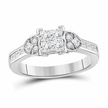 14kt White Gold Womens Princess Diamond Square Heart Cluster Ring 3/4 Cttw - £676.85 GBP