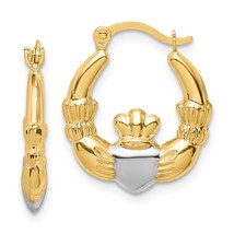 10K Gold &amp; Rhodium Plated Claddagh Hollow Hoop Earrings Jewerly - £55.94 GBP