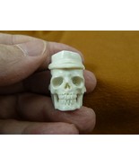 (Skull-w49) detailed human Skull military hat figurine Bali antler crani... - $61.49 CAD