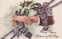 Many Happy Returns Of The Day Hands &amp; Horseshoe Of Flowers Postcard E03 - $5.99