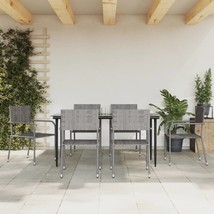 7 Piece Garden Dining Set Grey and Black Poly Rattan and Steel - £201.20 GBP