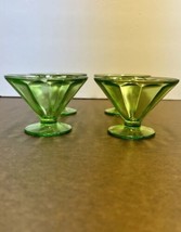 Vintage Set of 4 Green Depression Federal Uranium Optic Panel Sherbet Dishes - $49.12