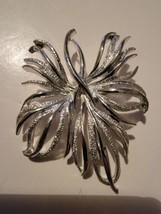 Vintage Large Silver Tone Brooch Tendril Flower Smooth and Textured  - $19.59