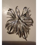 Vintage Large Silver Tone Brooch Tendril Flower Smooth and Textured  - £15.41 GBP