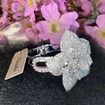 Natasha Silver Tone Pave Clear Crystals Rose Flower Bangle,Cuff Bracelet New - £66.51 GBP