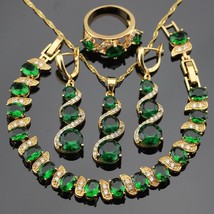 WPAITKYS Green Stones Gold Color Jewelry Sets For Women Party Bracelet Long Earr - £37.14 GBP