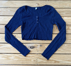 BP. NWOT women’s waffle knit half Snap Crop shirt Size S navy D10 - £7.60 GBP