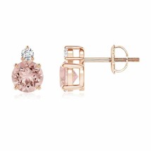 Natural Morganite Stud Earrings For Women with Diamond in 14K Gold (AAAA, 5MM) - £524.45 GBP