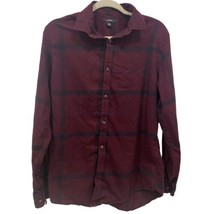 Alfani Men&#39;s Wide Check Brushed Flannel Red Long Sleeve Button Down Shirt Medium - £9.00 GBP