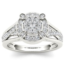 Authenticity Guarantee 
10K White Gold 0.50Ct Diamond Cluster Halo Twist Shan... - £614.08 GBP