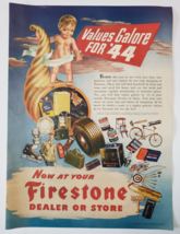 1944 Firestone Vintage WW2 Print Ad Cute New Year&#39;s Baby Showing Various... - $15.95