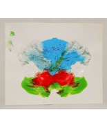 Flower Original Abstract Art Ink Blot Mirror Image Reflection 7&quot; Glitter... - £14.28 GBP