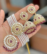 Joharibazar Indian Gold Plated Kundan Mirror Choker Earrings Party Jewelry Set f - £24.66 GBP