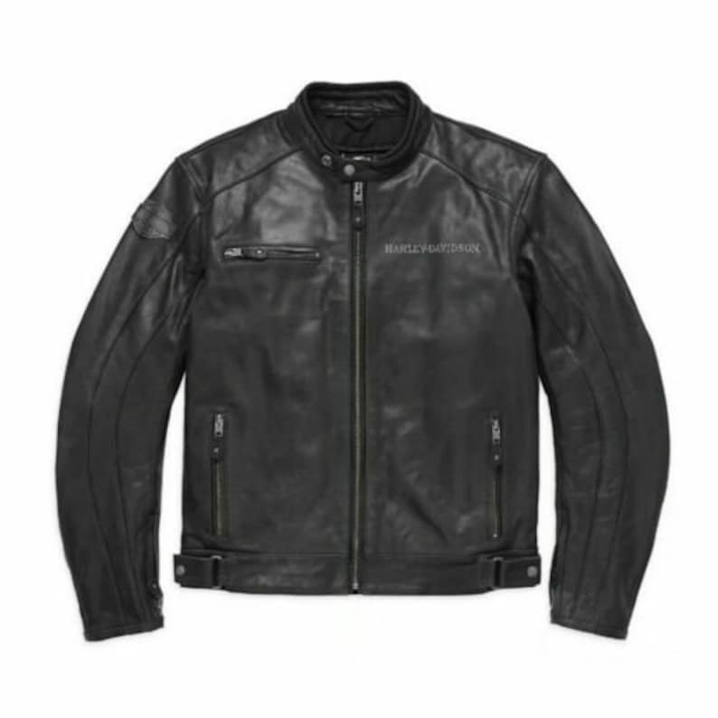 Men's VOTARY Black Gray Harley Davidson Motorcycle Biker Real Leather Jacket - $159.00