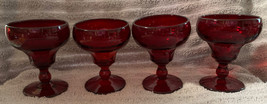 Vintage Set (4) Ruby Red Footed Cordial Sherbet Cocktail Glasses Tapered Bottom - $31.99