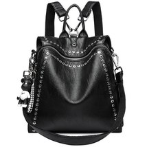 Luxury Women Genuine Leather Backpack Rivet Multifunctional Shoulder Bag Female  - £57.76 GBP