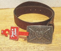 TONY LAMA Western Belt Hand Tooled Floral Brown Leather Rhinestone Buckl... - $39.59