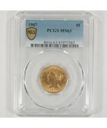 1907 $5 Oro Coronet Cabeza Medio Águila Calificado Por PCGS Como MS-63 - €1.660,43 EUR