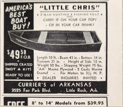 1955 Vintage Print Ad Currier&#39;s Arkansas Little Chris 10&#39; Boats Little R... - £6.48 GBP