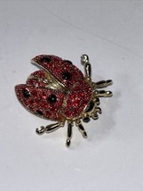 Red Crystal Ladybug Brooch Pin Black Insect Lady Bug Gold Plated - £9.80 GBP