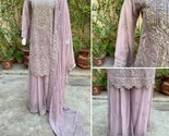 Pakistani Light Purpl Straight Style Embroidered Sequins Chiffon Sharara... - £109.83 GBP