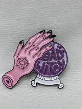 Bad Witch Hand On Crystal Ball Halloween Girl Empower Pin 1&quot; - £19.77 GBP
