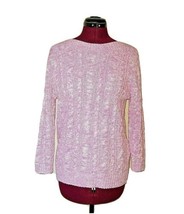 Lands&#39; End Drifter Cable Knit Sweater Women Size Medium 3/4 Sleeves Boat... - $38.61