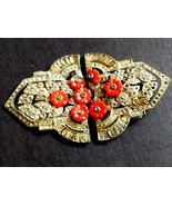Antique Vintage Silver color metal Clear stones Red flowers dress belt b... - £19.46 GBP