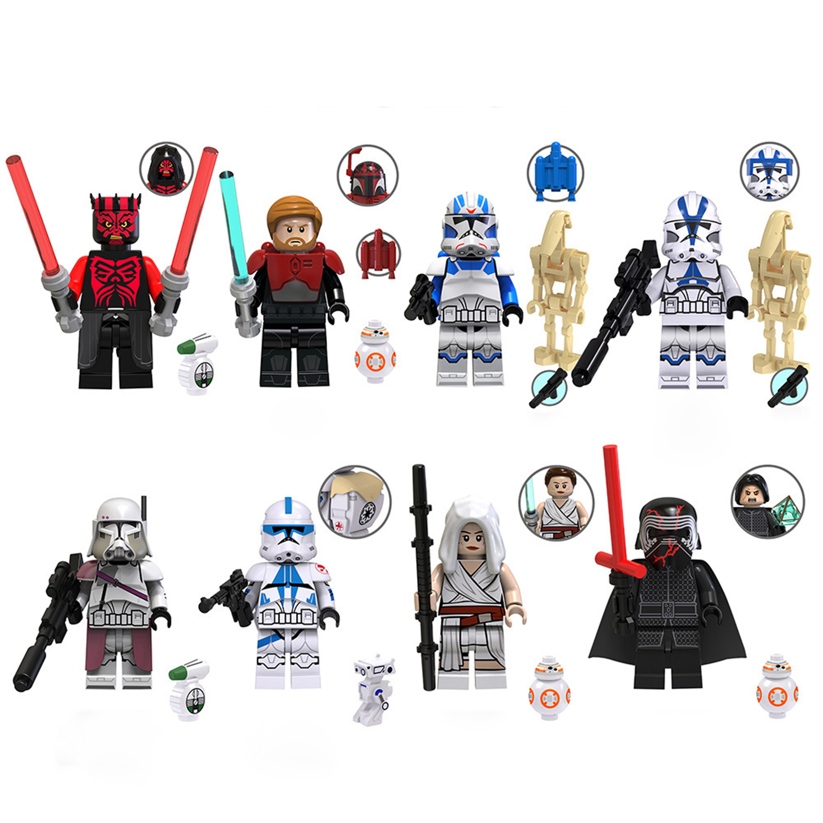 Star Wars Master Jedi Minifigure Obi-Wan Rey Darth Maul Kylo Ren Mini Bl... - $20.89