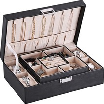 Bewishome Mens Jewelry Box, Jewelry Organizer With 4 Watch Case Removable Tray, - £32.47 GBP