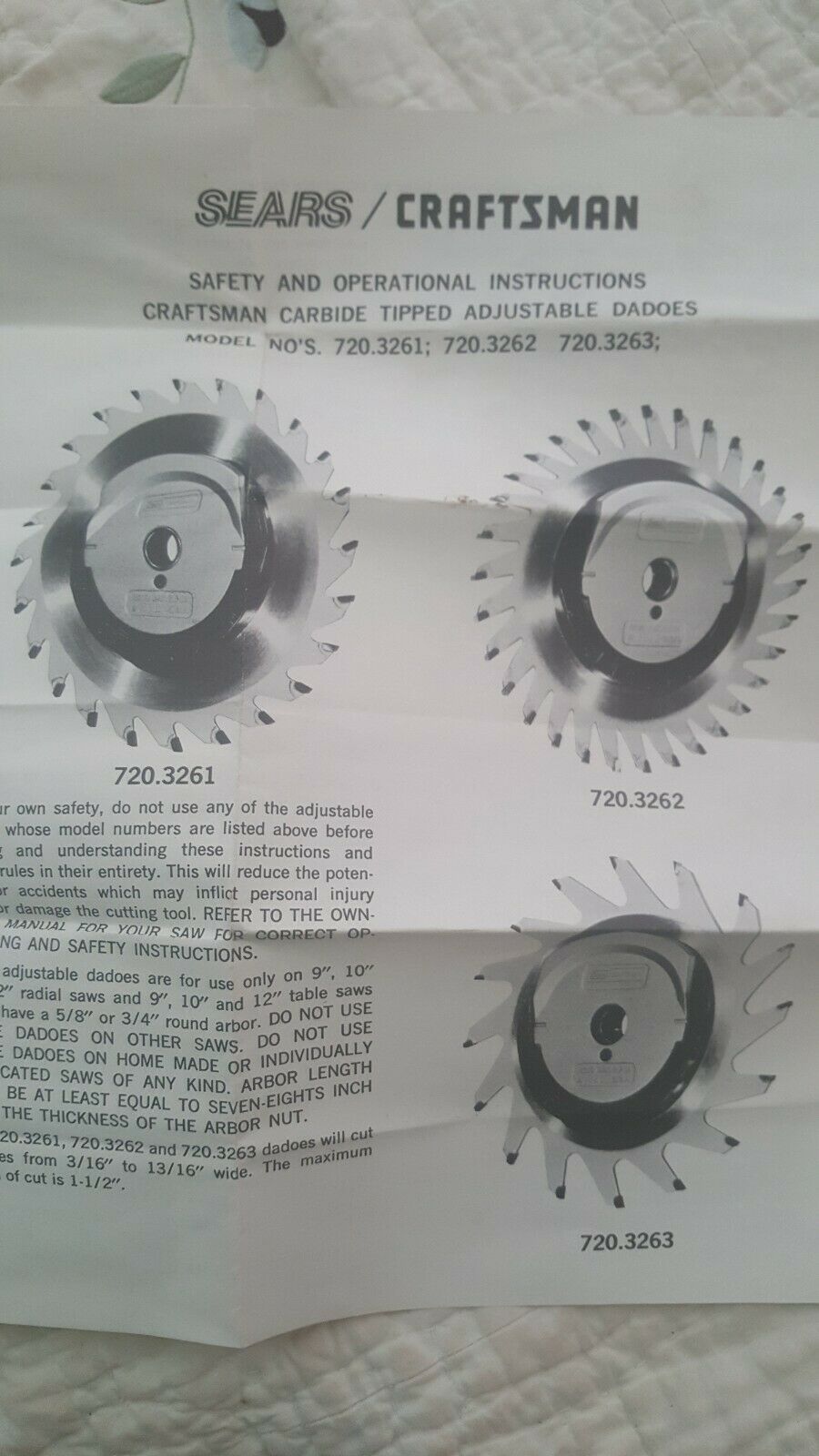 Safety &amp; Operational Instructions For Craftsman Carbide Tipped Adjustabl... - $3.95