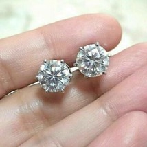Real Moissanite 4Ct Round Solitaire Women Stud Earrings in 14K White Gold Plated - £72.07 GBP