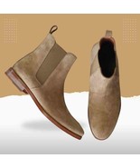 Brown Colored Suede Leather Handmade Chelsea Boot for men