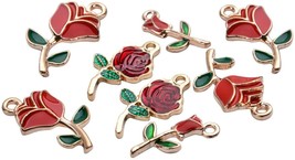5 Rose Charms Enamel Pendants Gold Mixed Flower Findings Spring Jewelry Making - £4.64 GBP