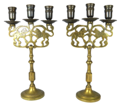 2  Antique Brass LION CANDELABRAS Candle Holders Judaica NY Brass 11.25&quot;... - £151.40 GBP